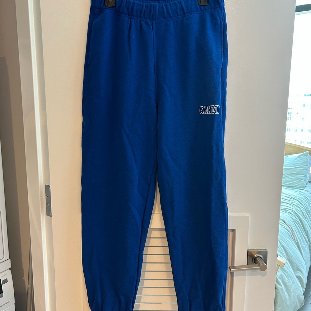 Ganni Blue Joggers with Elastic Waistband and Tapered Legs